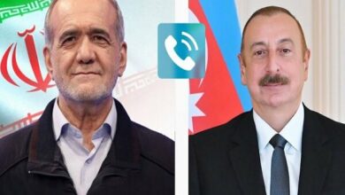 נשיא איראן מסוד פזשקיאן ניהל שיחת טלפון עם נשיא אזרבייג'ן אילהם אלייב /איראן , אזרבייג'ן , יחסים דיפלומטיים , מסוד פזשקיאן , אילהם אלייב
